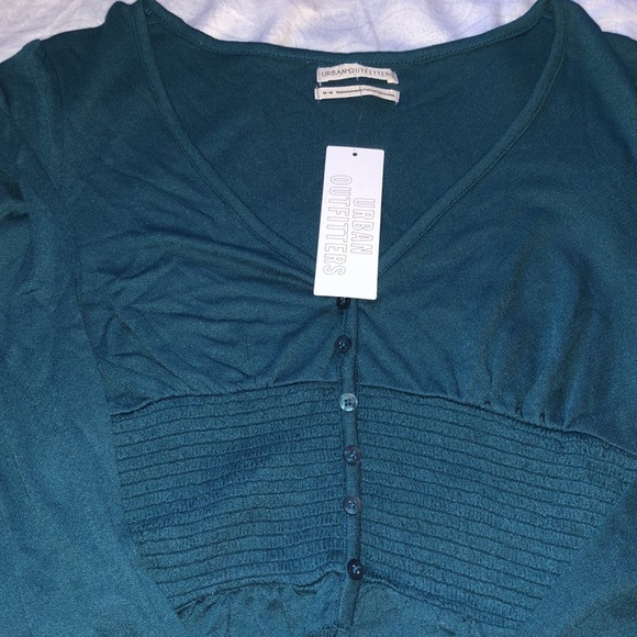 Urban Outfitters medium teal button-up, v-neck shirt - Picture 2 of 9